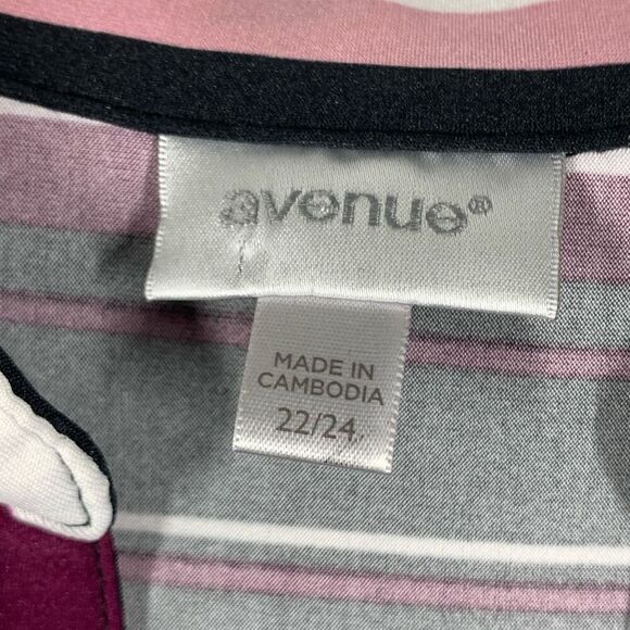 Avenue Women's Striped Split Neck Roll Tab Sleeves Blouse Multicolor Size 22/24 - Picture 5 of 9